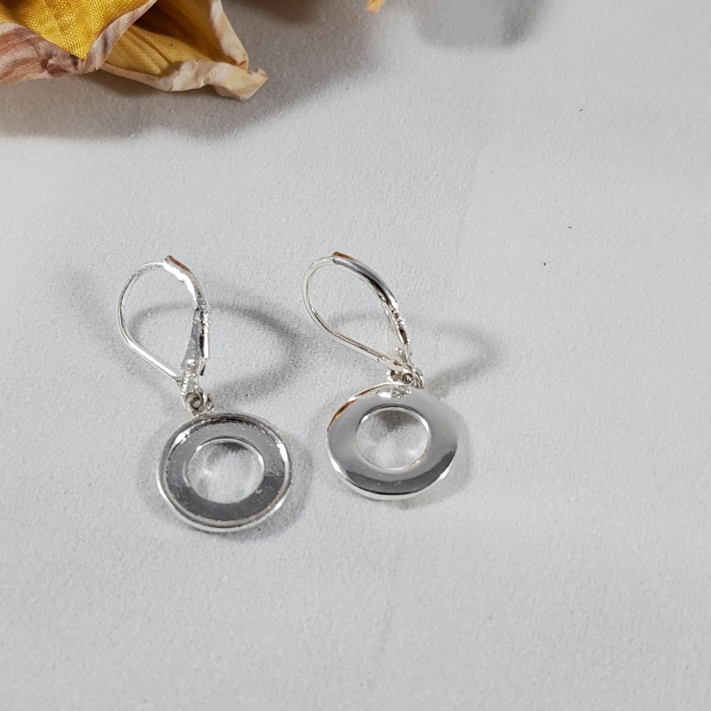 925 silver small circle earrings dangle pierced - Picture 2 of 4